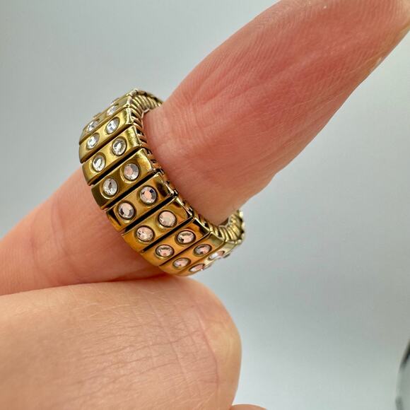 Swarovski Crystal Expansion Stretch Ring Gold Tone Swan Signed Expandable - Picture 4 of 13